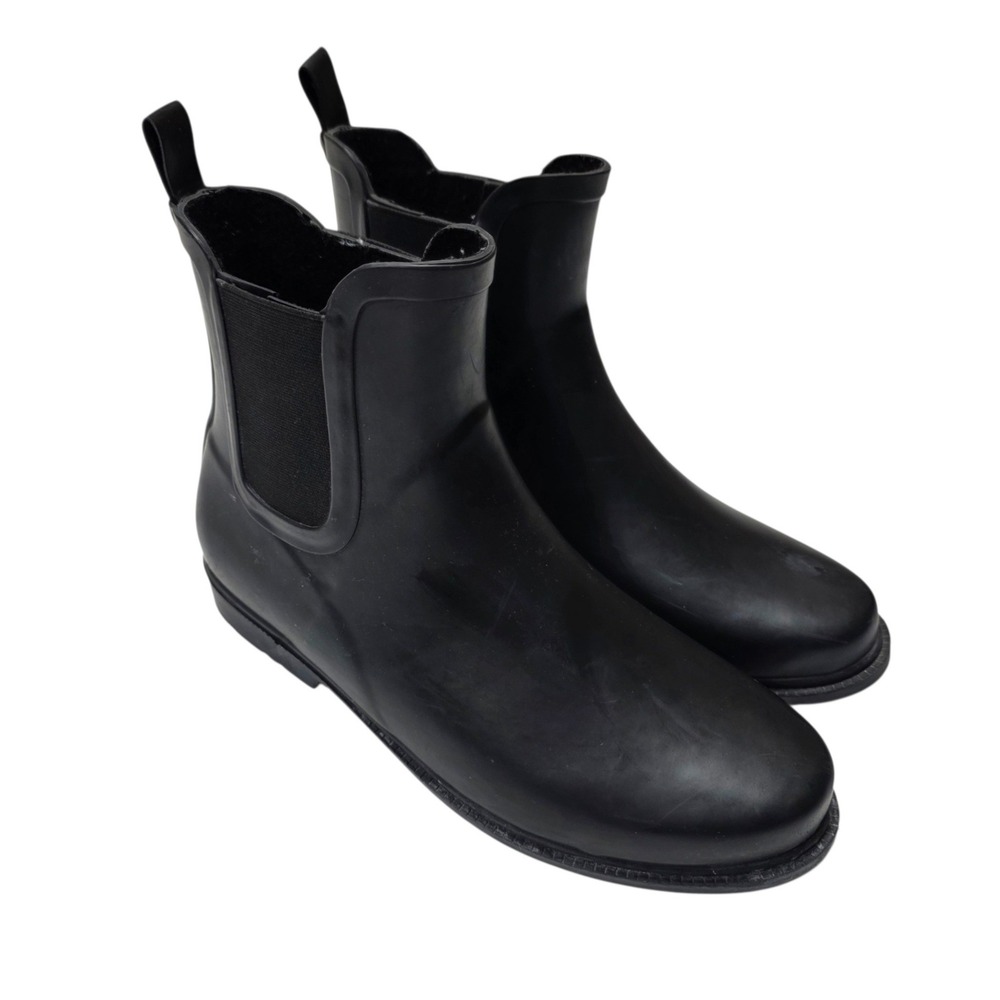 J.Crew Rain Boots Women 9 Black Chelsea Ankle Waterproof Rubber Matte‎ Pull On